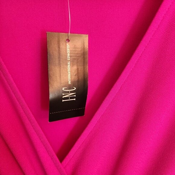 INC International NWT Glitz Faux Wrap Dress Magenta Flame BarbiecoreSize L - Picture 4 of 8
